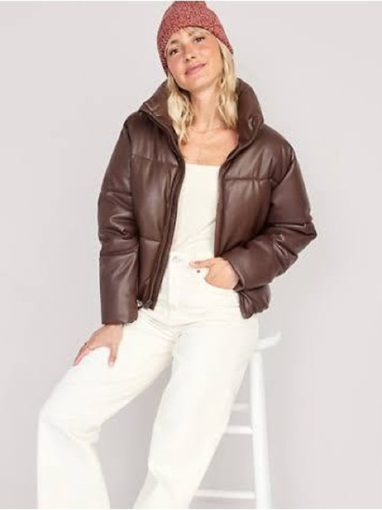Old Navy Jackets & Blazers - Old Navy Mock Neck Faux Leather Puffer Brown Jacket  | Size XL Tall